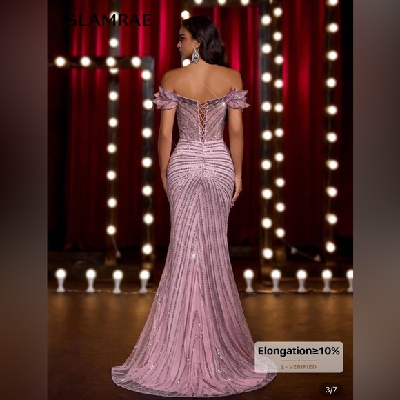 SHEIN Size M Light Pink Butterfly High Slit Off-Shoulder Mermaid Maxi Dress - Picture 2 of 12